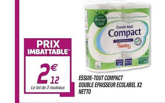 essuie tout compact double épaisseur ecolabel x2 netto
