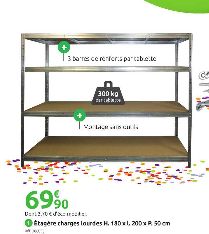 étagère charges lourdes h. 180 x l. 200 x p. 50 cm