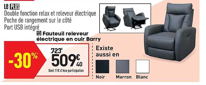 fauteuil releveur électrique en cuir barry