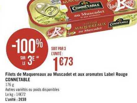 Filets De Maquereaux Au Muscadet Et Aux Aromates Label Rouge Connetable -100% Sur Le 3e