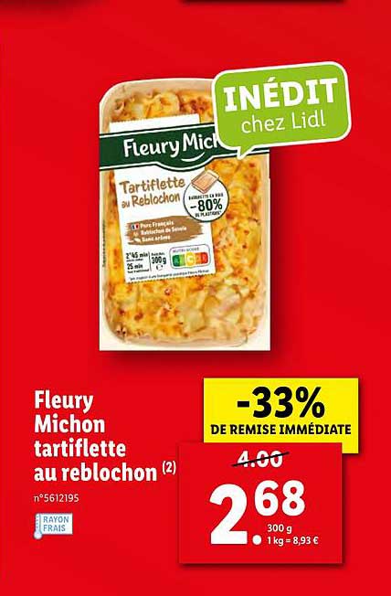 fleury michon tartiflette de reblochon -33% remise immédiate