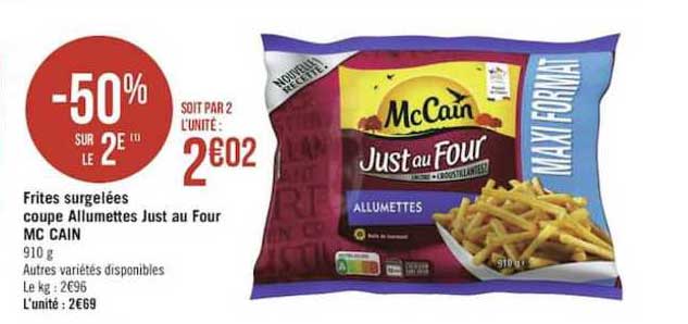 frites surgelées coupe allumettes just au four mc cain