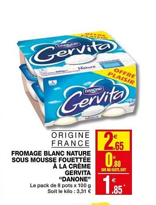 fromage blanc nature sous mousse fouettée à la crème gervita danone