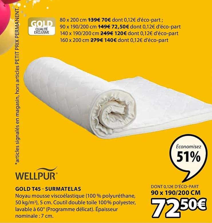 gold t45 surmatelas wellpur