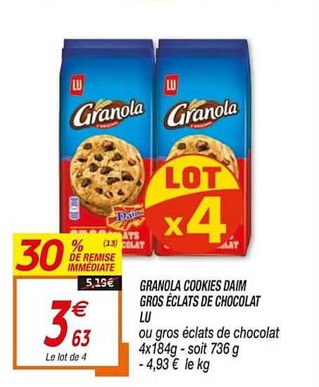 Granola Cookies Daim Gros éclats De Chocolat Lu 30% De Remise Immédiate