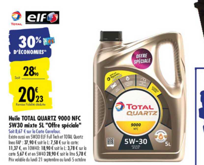 Huile Total Quartz 9000 Nfc 5w30 Mixte 5l Offre Spéciale