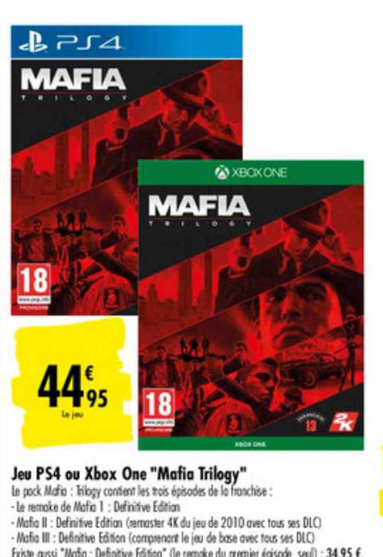 jeu ps4 ou xbox one mafia trilogy