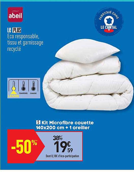 kit microfibre couette 140x200 cm + 1 oreiller abeil