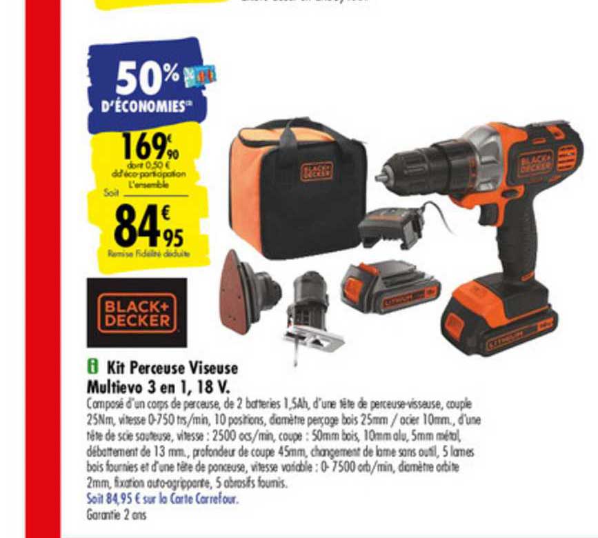 kit perceuse visseuse multievo 3 en 1 18 v black+decker