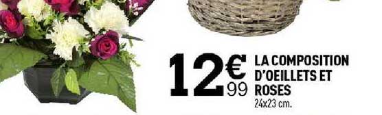 la composition d'oeillets et roses