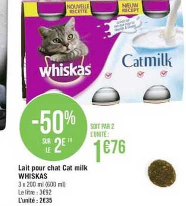 lait pour chat cat milk whiskas -50% sur le 2e