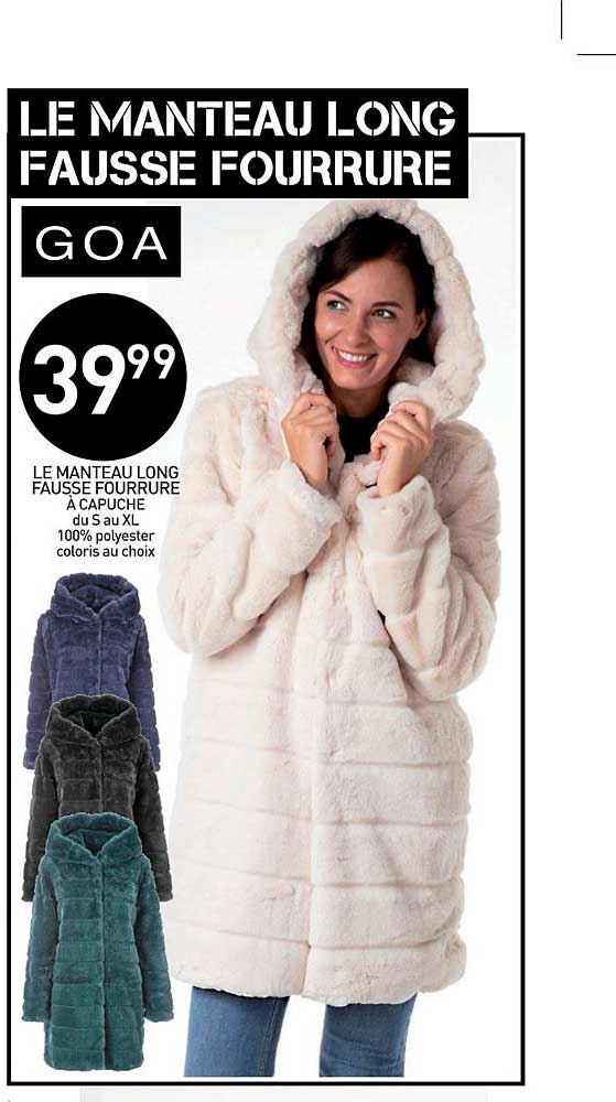 le manteau long fausse fourrure à capuche goa
