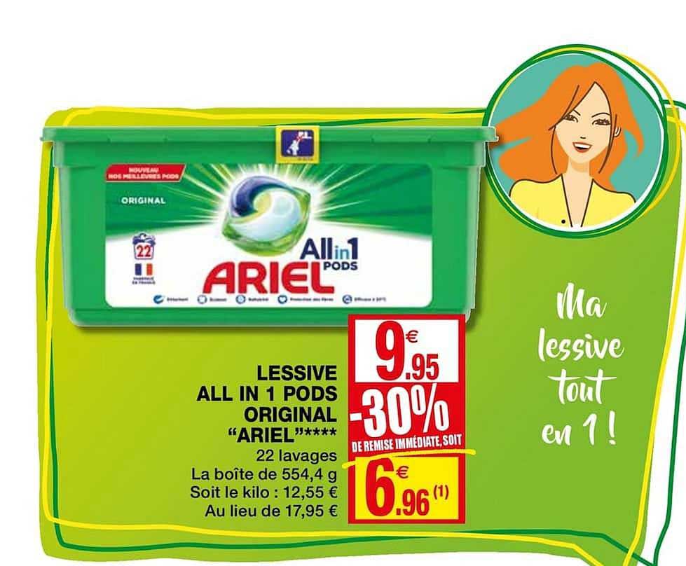 lessive all in 1 pods original ariel -30% remise immédiate