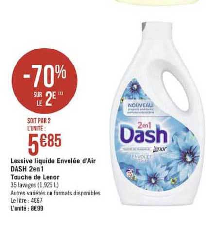 lessive liquide envolée d'air dash 2en1 touche de lenor