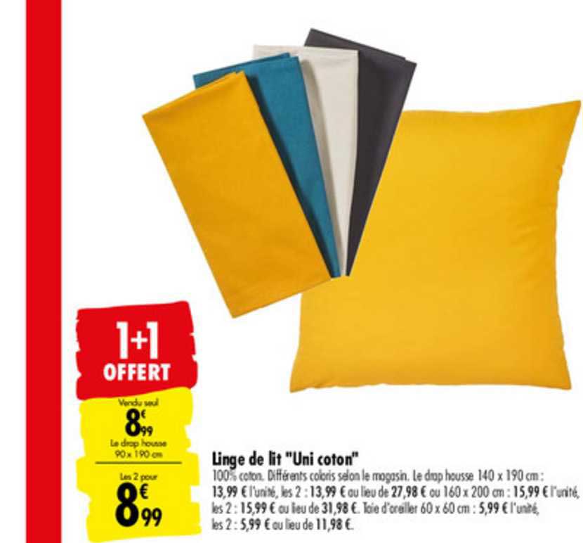 Linge De Lit "uni Coton" 1+1 Offert