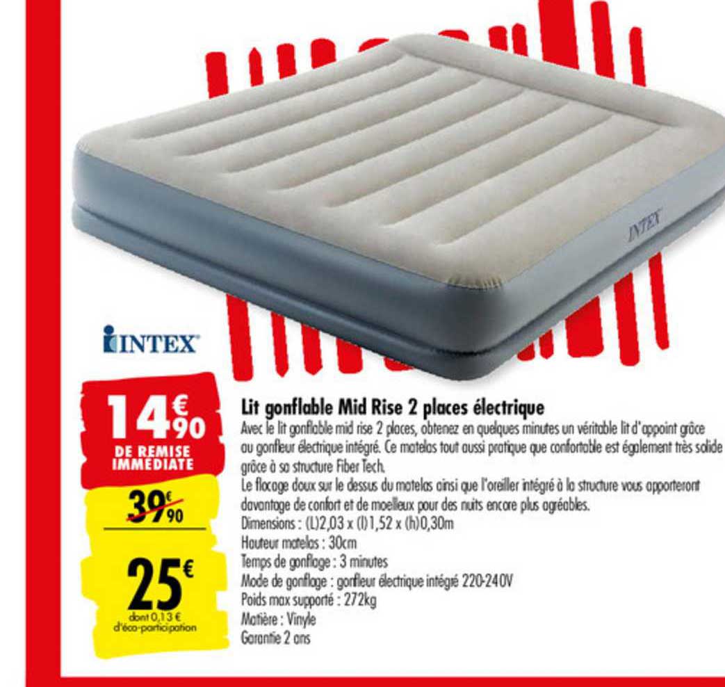 lit gonflable mid rise 2 places électrique intex
