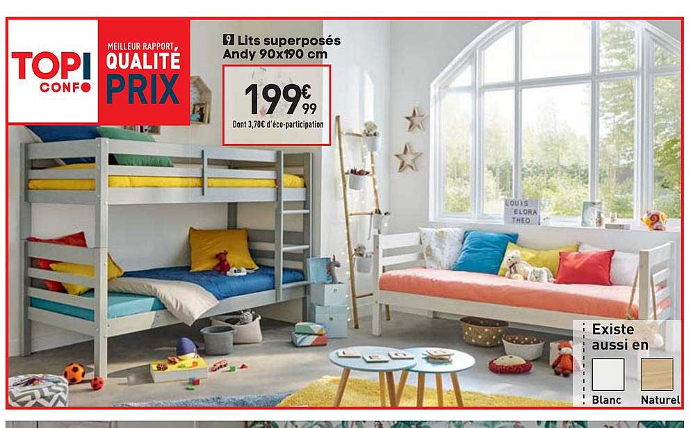 lits superposés andy 90x190 cm