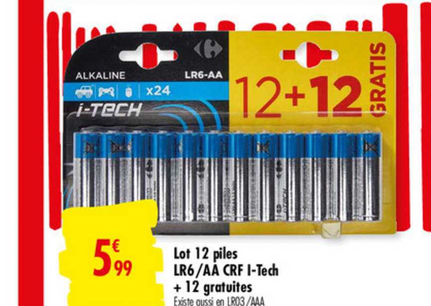 lot 12 piles lr6 aa crf i tech + 12 gratuites