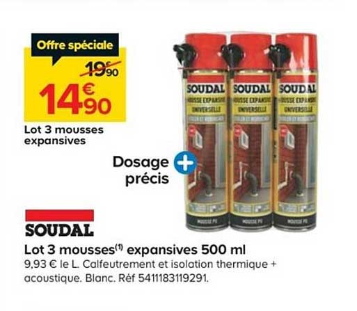 lot 3 mousses expansives 500 ml soudal