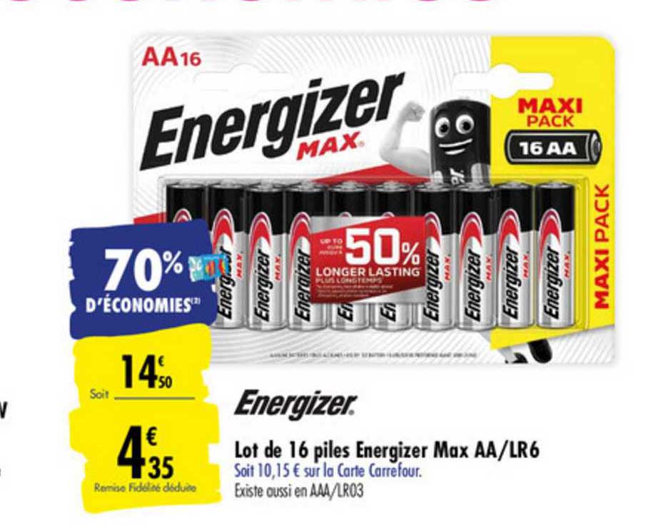 lot de 16 piles energizer max aa lr6