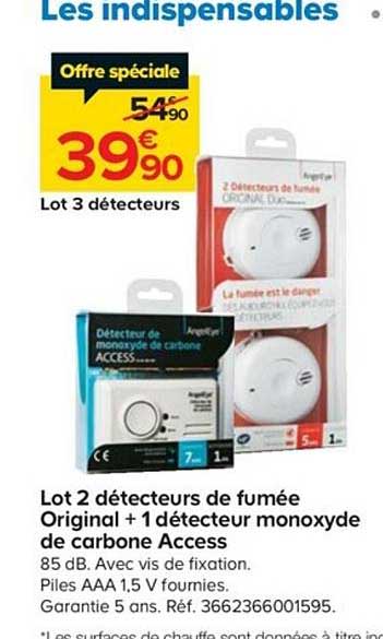 lot de 2 détecteurs de fumée original + 1 détecteur monoxyde de carbone access