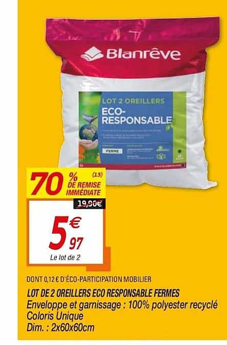 lot de 2 oreillers eco responsable fermes 70% de remise immédiate