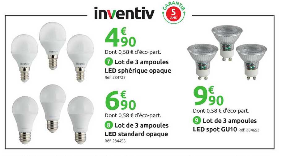 lot de 3 ampoules led sphérique opaque lot de 3 ampoules led standard opaque lot de 3 ampoules led sport gu10