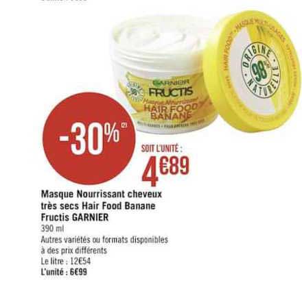 masque nourrissant cheveux très secs hair food banane fructis garnier