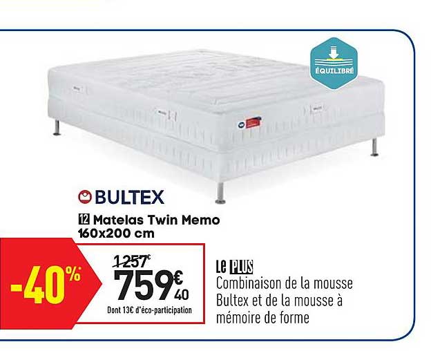 matelas twin memo 160x200 cm bultex