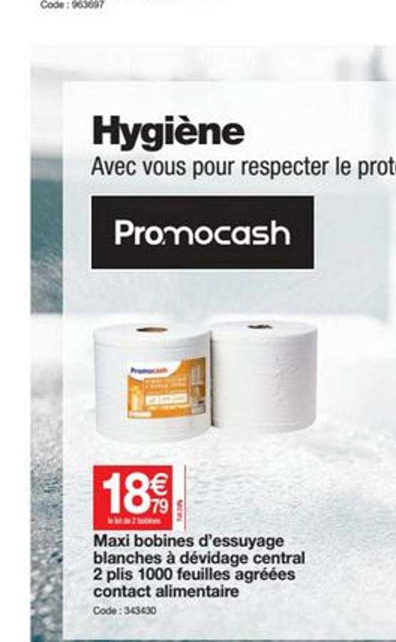 maxi bobines d'essuyage blanches à dévidage central 2 plis 1000 feuilles agrées contact alimentaire