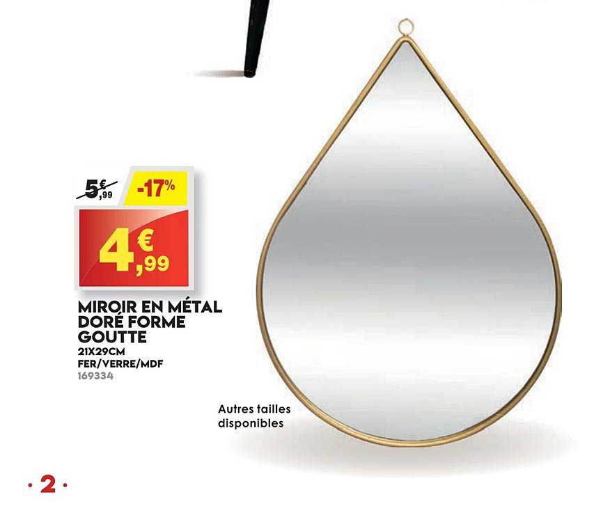 miroir en métal doré forme goutte
