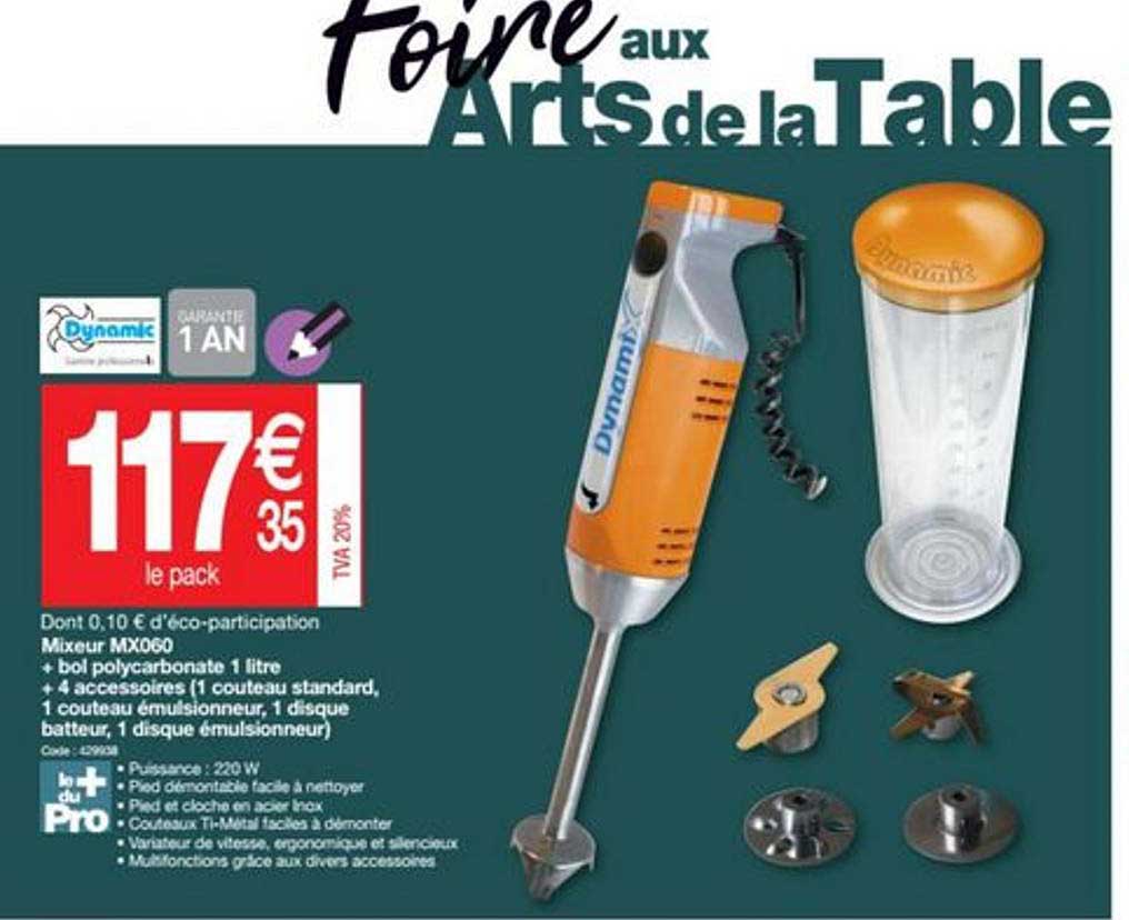 mixer mx060 + bol polycarbonate 1 litre + 4 accessoires ( 1 couteau standard, 1 couteau émulsionneur, 1 disque batteur, 1 disque émulsionneur)