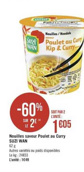 nouilles saveur poulet au curry suzi wan -60% sur le 2e