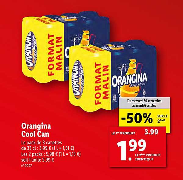 orangina cool can -50% sur le 2ème