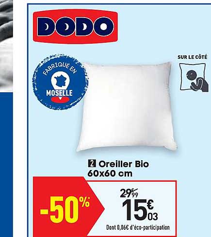oreiller bio 60x60 cm dodo
