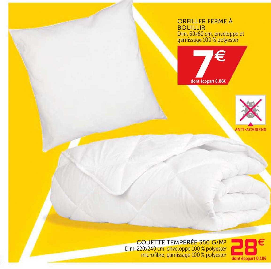 oreiller ferme à bouillir couette tempéré 350 g m2