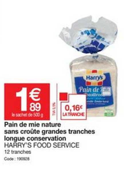 pain de mie nature sans croûte grandes tranches longue conservation harry's food service