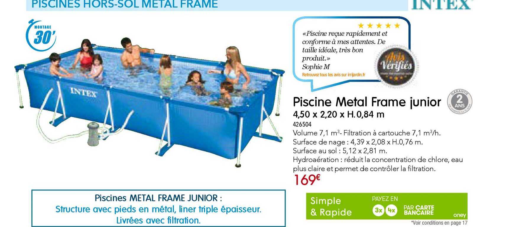 piscine métal frame junior 4.50 x 2.20 x H. 0.84 intex