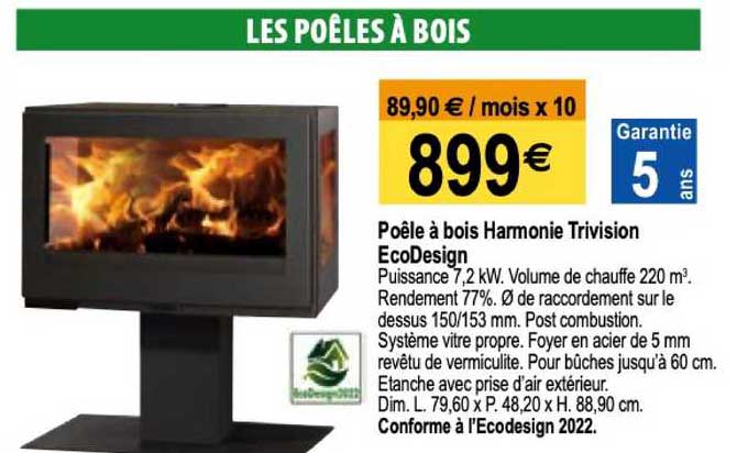 poêle à bois harmonie trivision ecodesign