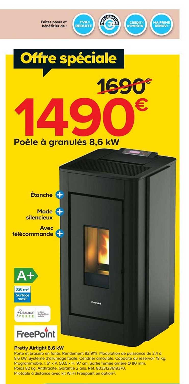 poêle à granulés 8.6 kw pretty airtight 8.6 kw freepoint