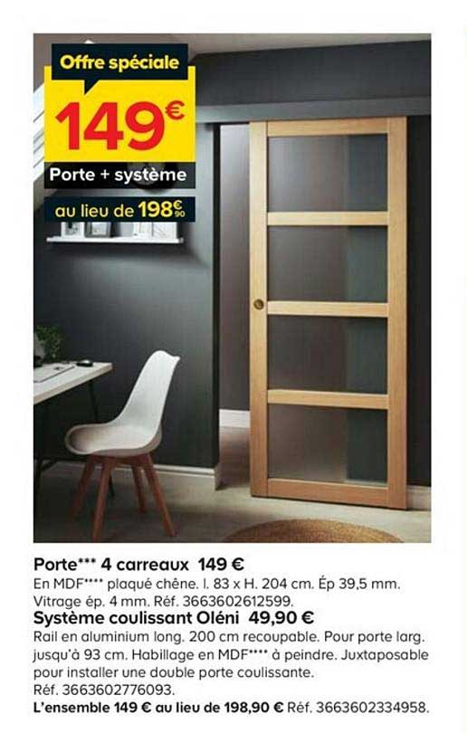 porte 4 carreau système coulissant oléni