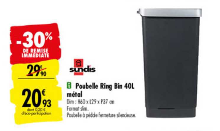 poubelle ring bin 40l métal sundis -30% remise immédiate