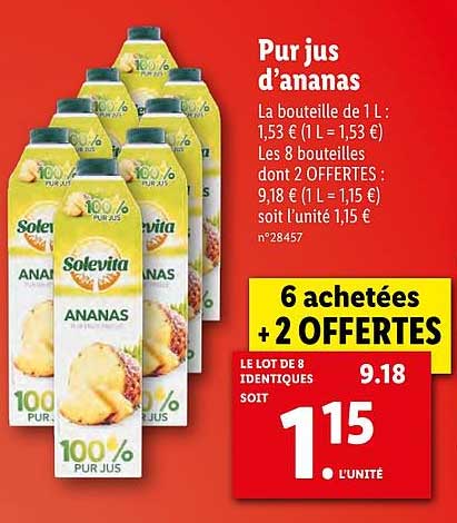 pur jus d'ananas 6+2 offertes