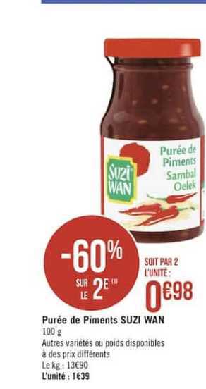 purée de piments suzi wan -60% sur le 2e