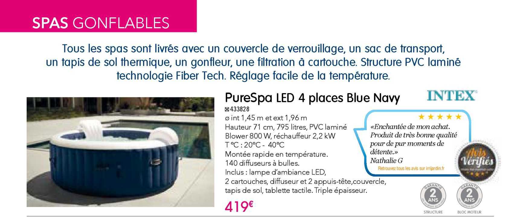 purespa led 4 	places bleu navy intex