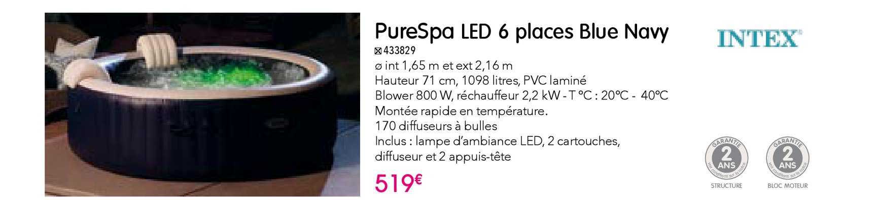 purespa led 6 places blue navy intex