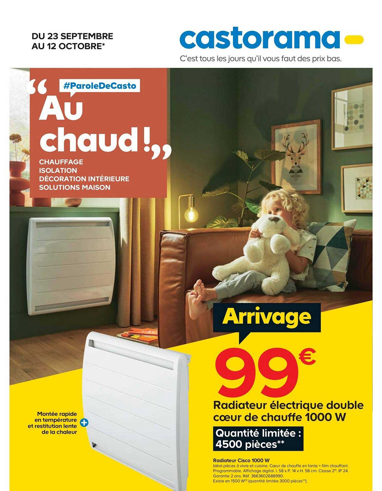 radiateur électrique double cœur de chauffe 1000 w