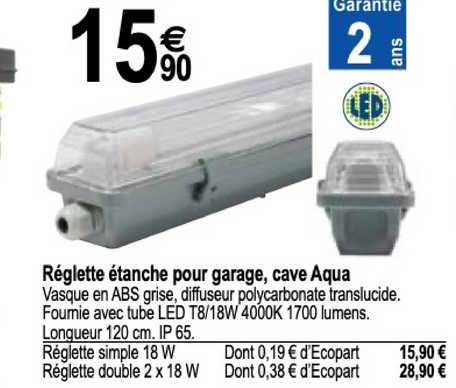 Réglette étanche Pour Garage, Cave Aqua