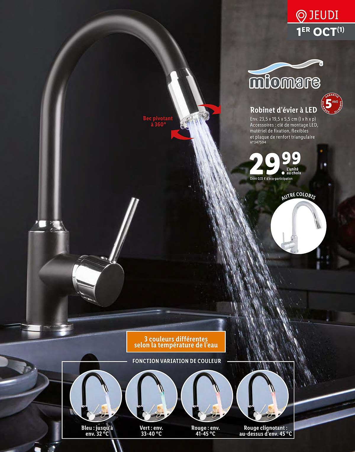 robinet d'évier à led miomare