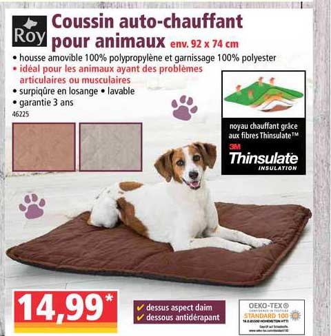 Roy Coussin Auto Chauffant Pour Animaux
